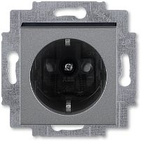 Розетка с заземлением без рамки ABB EPJ Levit 1-м. шторки сталь/дымчатый чёрный картинка